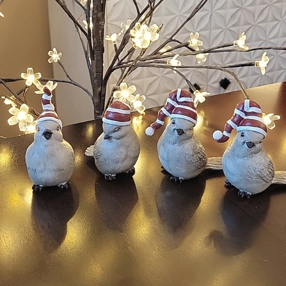 Creative Co-op Gray Holiday Christmas Cardinal Figurines With Stocking Caps